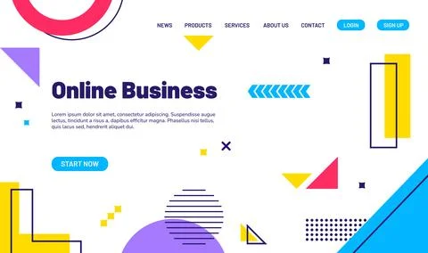 Landing page template with memphis pattern element Stock Illustration