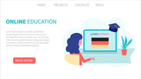 Landing page template. Online Germanlearning, distance education concept Stock Illustration