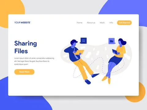 Landing page template of Sharing Files and Documents Illustration イラスト素材