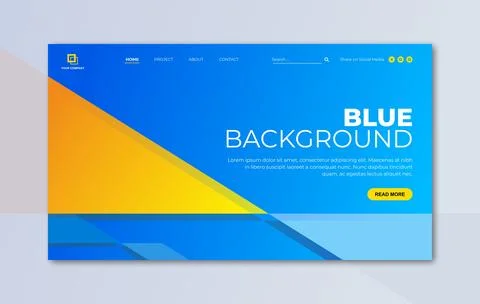 Landing page template with triangle geometry shape on blue background Stock Illustration