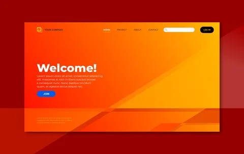 Landing page template with triangle geometry shape on orange background Illustrazione stock