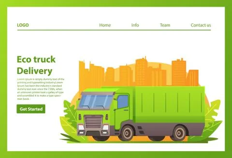 Landing page template. Web page. Website template. Eco friendly truck. Stock Illustration