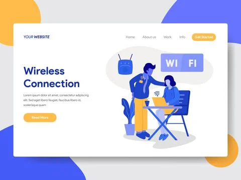 Landing page template of Wireless Connection and Wifi Illustration Stock Illustration