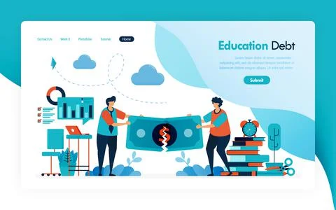 Landing page for tuition fees, education debt, scholarship loan, torn of mone Stock Illustration