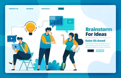 Landing page vector design of brainstorm for ideas. Design for website, web,  Illustrazione stock