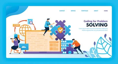 Landing page vector design of Coding for Problem Solving. Easy to edit and cu Stock Illustration