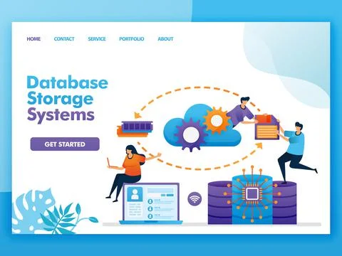 Landing page vector design of database storage system. Easy to edit and custo Stock Illustration