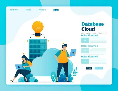 Landing page vector design of database and cloud. Design for website, web, ba Illustrazione stock