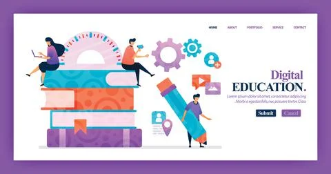 Landing page vector design of Digital education. Easy to edit and customize.  Stock Illustration