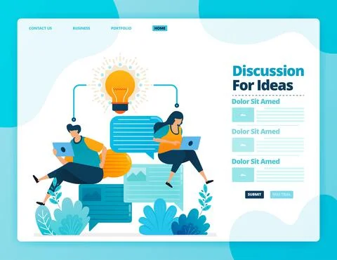Landing page vector design of discussion for ideas. Design for website, web,  Illustrazione stock