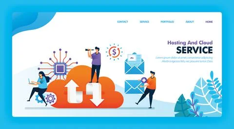 Landing page vector design of Hosting and Cloud. Easy to edit and customize.  Stock Illustration