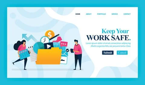 Landing page vector design of Keep Your Work Safe. Easy to edit and customize Stock Illustration
