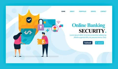 Landing page vector design of Online Banking Security. Easy to edit and custo Stock Illustration