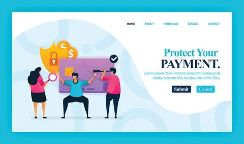 Landing page vector design of Protect Your Payment. Easy to edit and customiz Stock Illustration