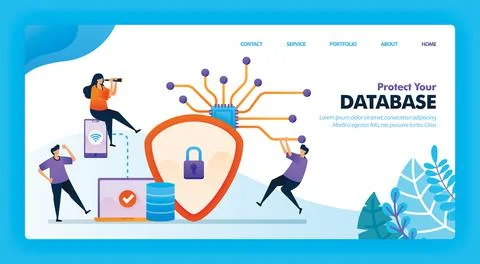 Landing page vector design of Protect your database. Easy to edit and customi Stock Illustration