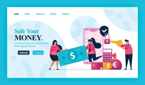 Landing page vector design of Safe Your Money. Easy to edit and customize. Mo Stock Illustration