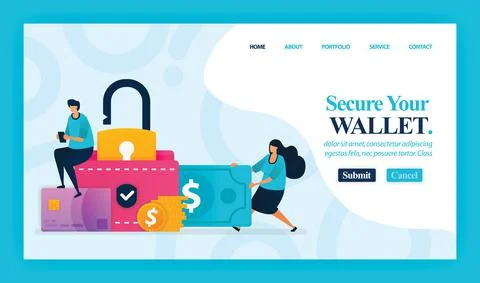 Landing page vector design of Secure Your Wallet. Easy to edit and customize. Stock Illustration