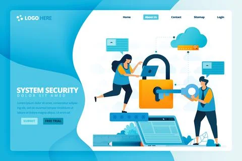 Landing page vector design of security and protection. Design for website, we Stock Illustration