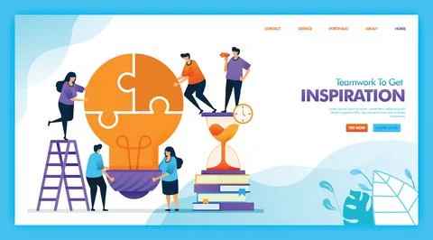 Landing page vector design of Teamwork to get inspiration. Easy to edit and c Stock Illustration