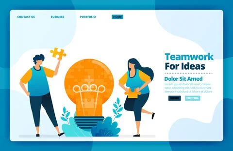 Landing page vector design of teamwork for ideas. Design for website, web, ba Stock-Illustration