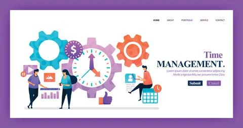 Landing page vector design of Time management. Easy to edit and customize. Mo Stock Illustration