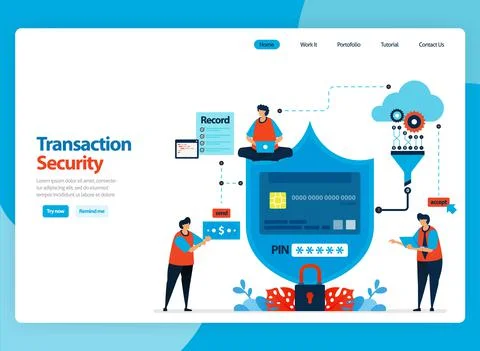 Landing page vector design for transaction security and customer data encrypt Stock Illustration