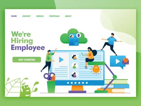 Landing page vector design of we're hiring employee. Easy to edit and customi Stock Illustration