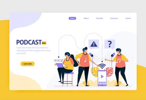 Landing page vector flat design illustration of podcast broadcasting. interne Stock Illustration