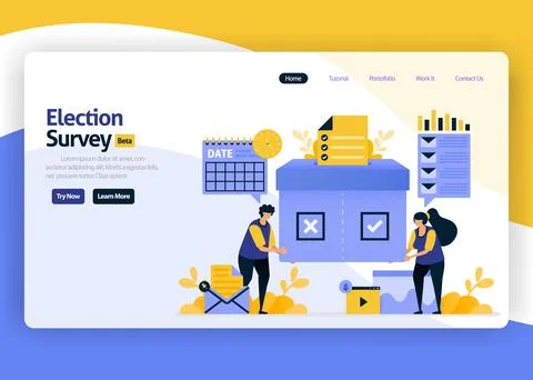 Landing page vector flat design illustration of satisfaction surveys for elec Stock Illustration