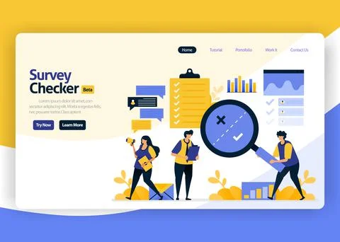 Landing page vector flat design illustration of survey checkers with automati Stock Illustration