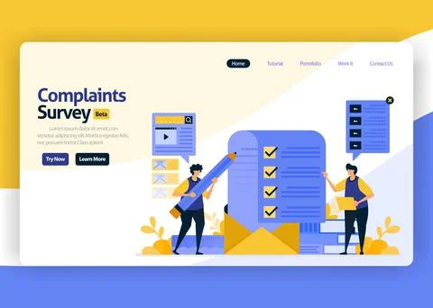 Landing page vector flat design illustration of complaint survey services by  Stock Illustration
