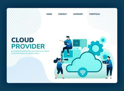 Landing page vector illustration for cloud provider for network, internet con Stock Illustration