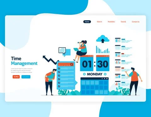 Landing page vector of time management and scheduling jobs project, Plan and  Stock Illustration