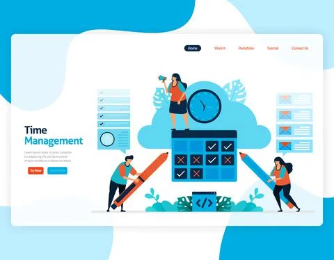 Landing page vector of time management and scheduling jobs project, Plan and  Stock Illustration