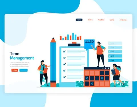 Landing page vector of time management and scheduling jobs project, Plan and  Stock Illustration