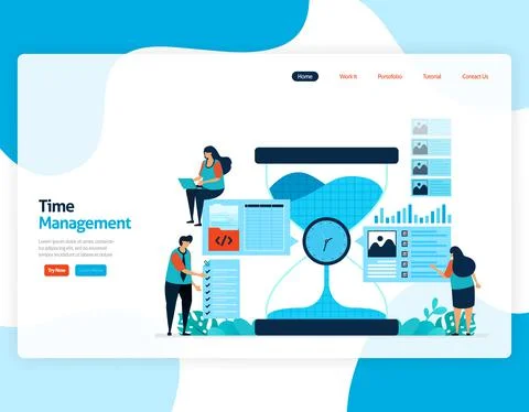 Landing page vector of time management and scheduling jobs project, Plan and  Stock Illustration