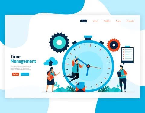 Landing page vector of time management and scheduling jobs project, Plan and  Stock Illustration