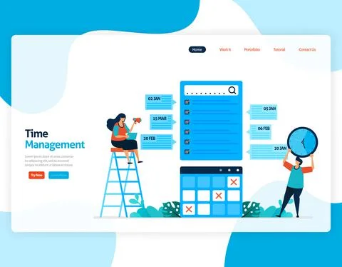 Landing page vector of time management and scheduling jobs project, Plan and  Stock Illustration