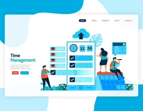 Landing page vector of time management and scheduling jobs project, Plan and  Stock Illustration