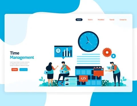 Landing page vector of time management and scheduling jobs project, Plan and  Stock Illustration