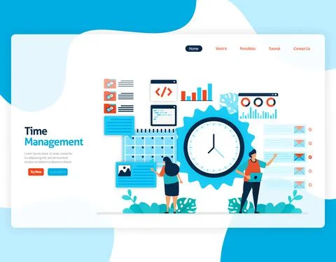Landing page vector of time management and scheduling jobs project, Plan and  Stock Illustration