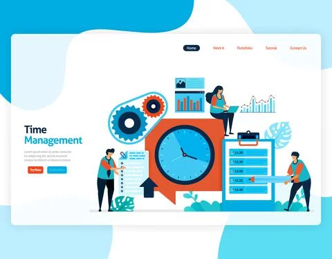 Landing page vector of time management and scheduling jobs project, Plan and  Stock Illustration