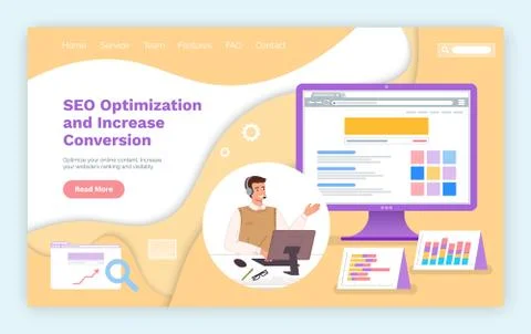 Landing page of website, seo optimization and increase conversion, optimization Stock Illustration