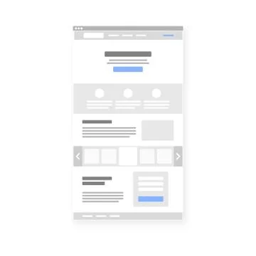 Landing page website wireframe interface template isolated on white Illustrazione stock