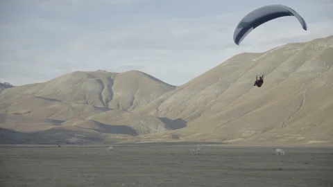 Landing With The Parachute in The Valley Video stock 303055845