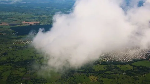 Landing of plane after flight above mountains and city. Stock Footage 81104011