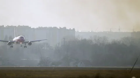 Landing of the plane on the runway. Stock Footage 151277758