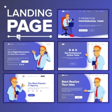 Landing Set Main Web Page Design Vector. Website Business Concept. Template Stock Illustration