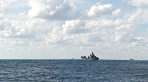 Landing ship on the high seas Stock Footage 30551590