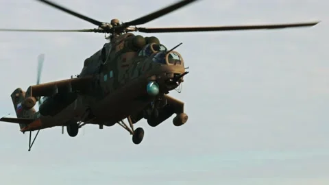 Landing special forces troops from a helicopter. Multi-purpose an attack Stock Footage 175693223